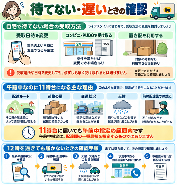 受取方法の変更と午前中を過ぎた場合の確認手順