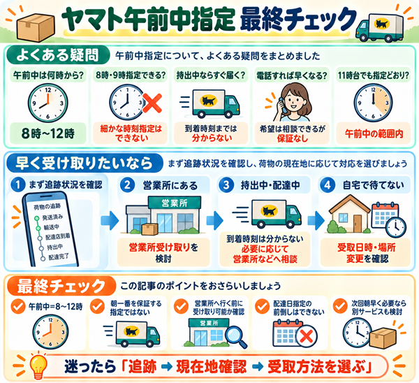 午前中指定の時間帯と早く受け取る判断の最終確認