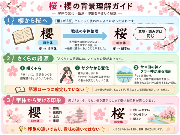 櫻から桜への字体変化と語源説、印象の違い