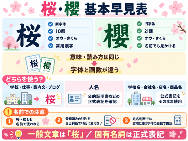 桜と櫻の字体・画数と場面別の使い分け