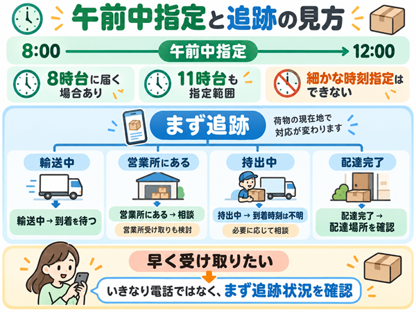午前中指定の時間帯と追跡状況別の対応方法